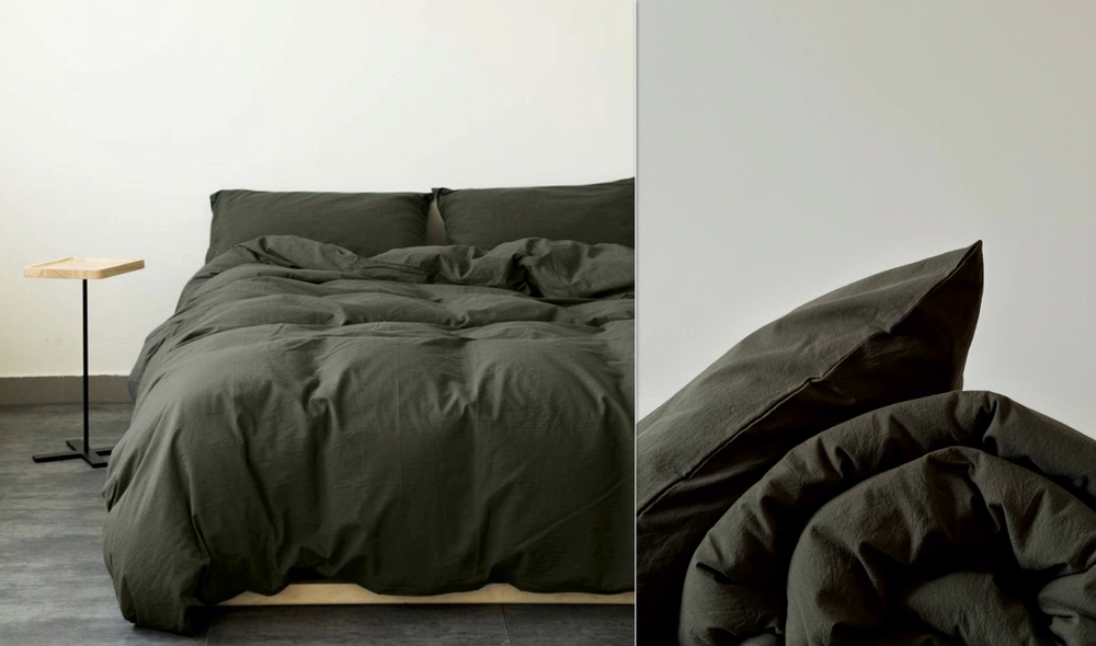 КПБ Дуэт с простыней на рез. 180х200 ВАРЕНЫЙ ХЛОПОК "Темный хаки"