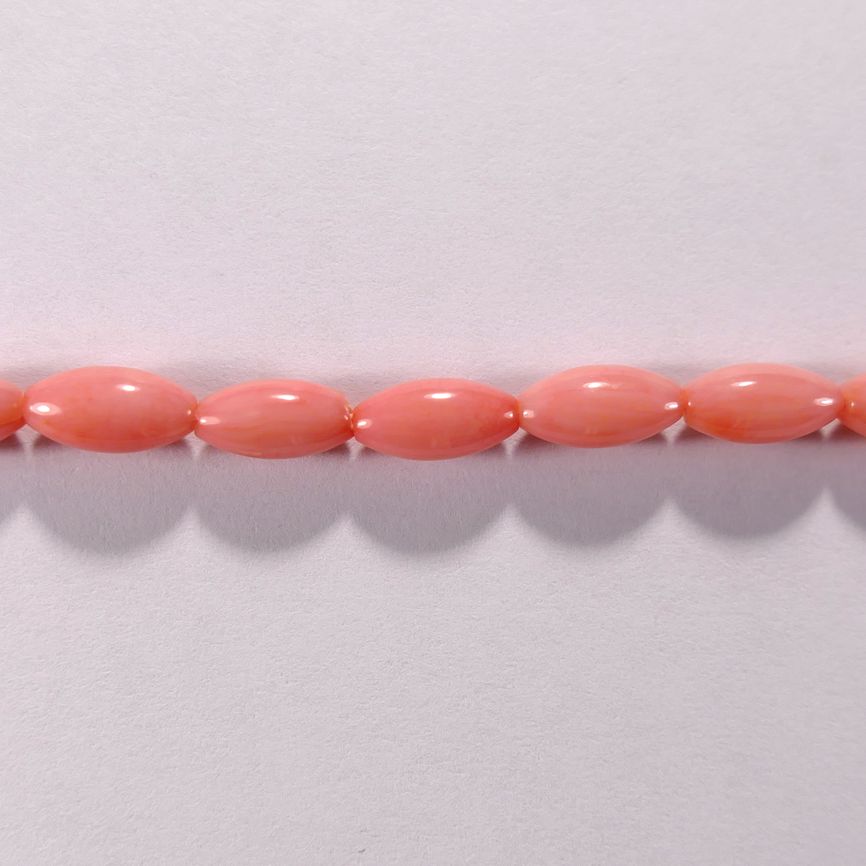 Бусина из коралла розового, фигурная, 4x8 мм (овал, гладкая)