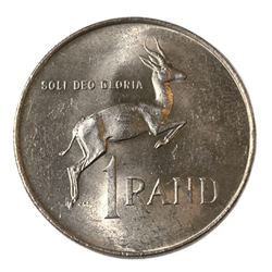 Монета ЮАР 1 ранд (рэнд, rand) 1966 год "SUID-AFRIKA"