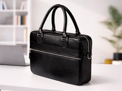 Деловая сумка из натуральной кожи "Alverio Black"