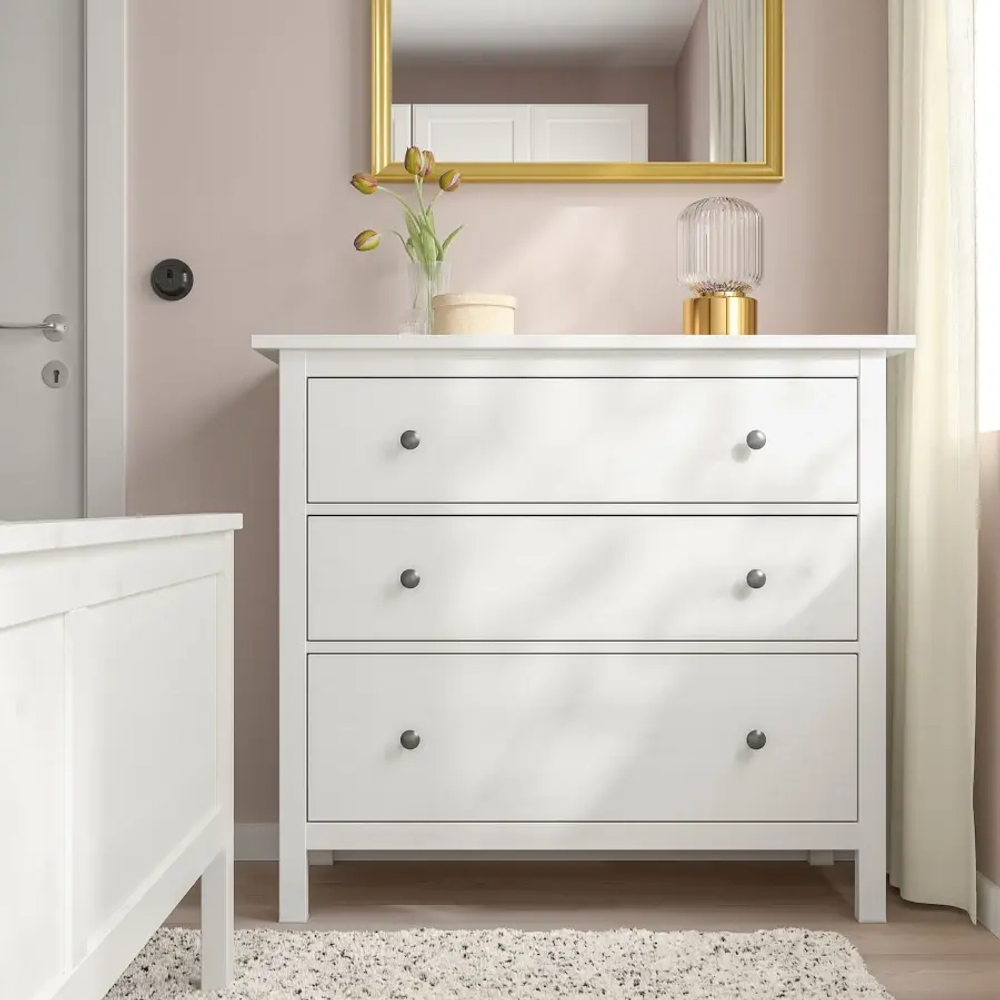 Комод с 3 ящиками - IKEA HEMNES, 96x108 см, белый, ХЕМНЭС ИКЕА