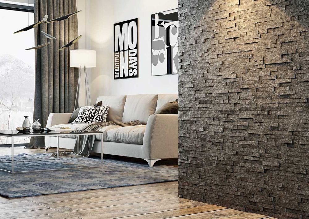 Натуральный камень Кварцит черный Pharaon 150x600x10-20 Неоклассик