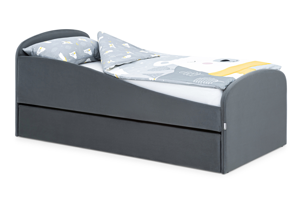 Детская мягкая кровать с ящиком Бельмарко Letmo графит велюр