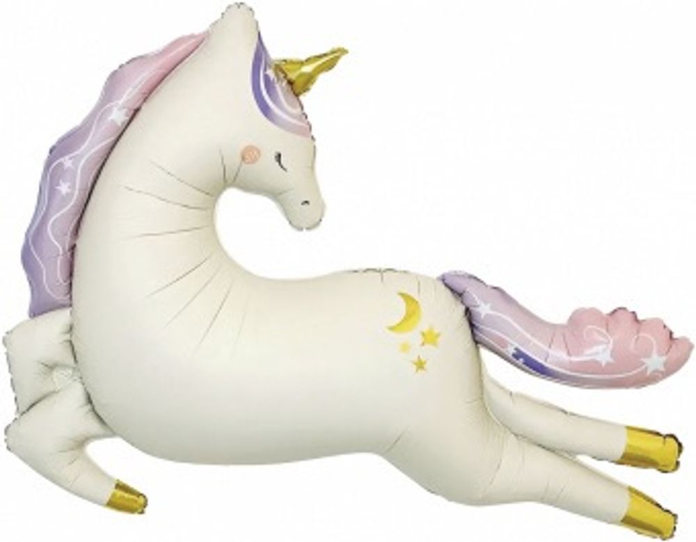 Шар-фигура, фольга, "Единорог летящий", сатин (Falali), 45"/114 см, инд. уп.