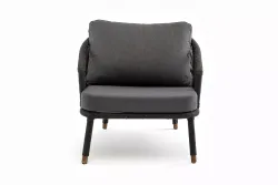 "Верона" кресло плетеное из роупа, каркас алюминий темно-серый (RAL7024) муар, роуп темно-серый круглый, ткань темно-серая 027