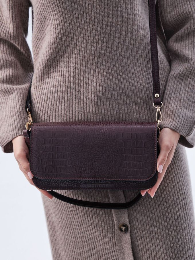 Сумка кожаная багет бордо