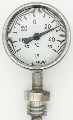 Термометр биметаллический ТБ-1Р (-50+50 ) 80мм, G1/2, 1.5, радиальный, показывающий