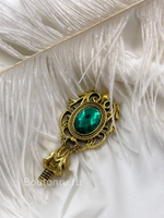 Металлическая ручка для сургучной печати с изумрудным камнем