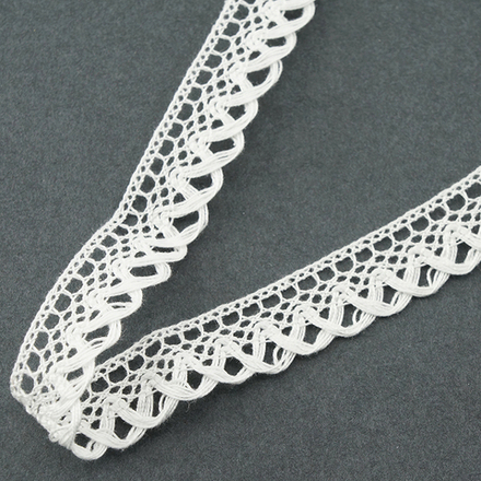 Мерсеризованное хлопковое кружево, состав 100% хлопок, ширина 16 мм, цвет белый (10013160/161220/072