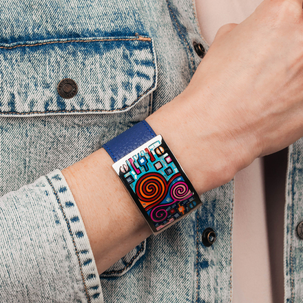 Браслет Fiore Luna на кожаном синем ремешке CB01319-12 BL/S