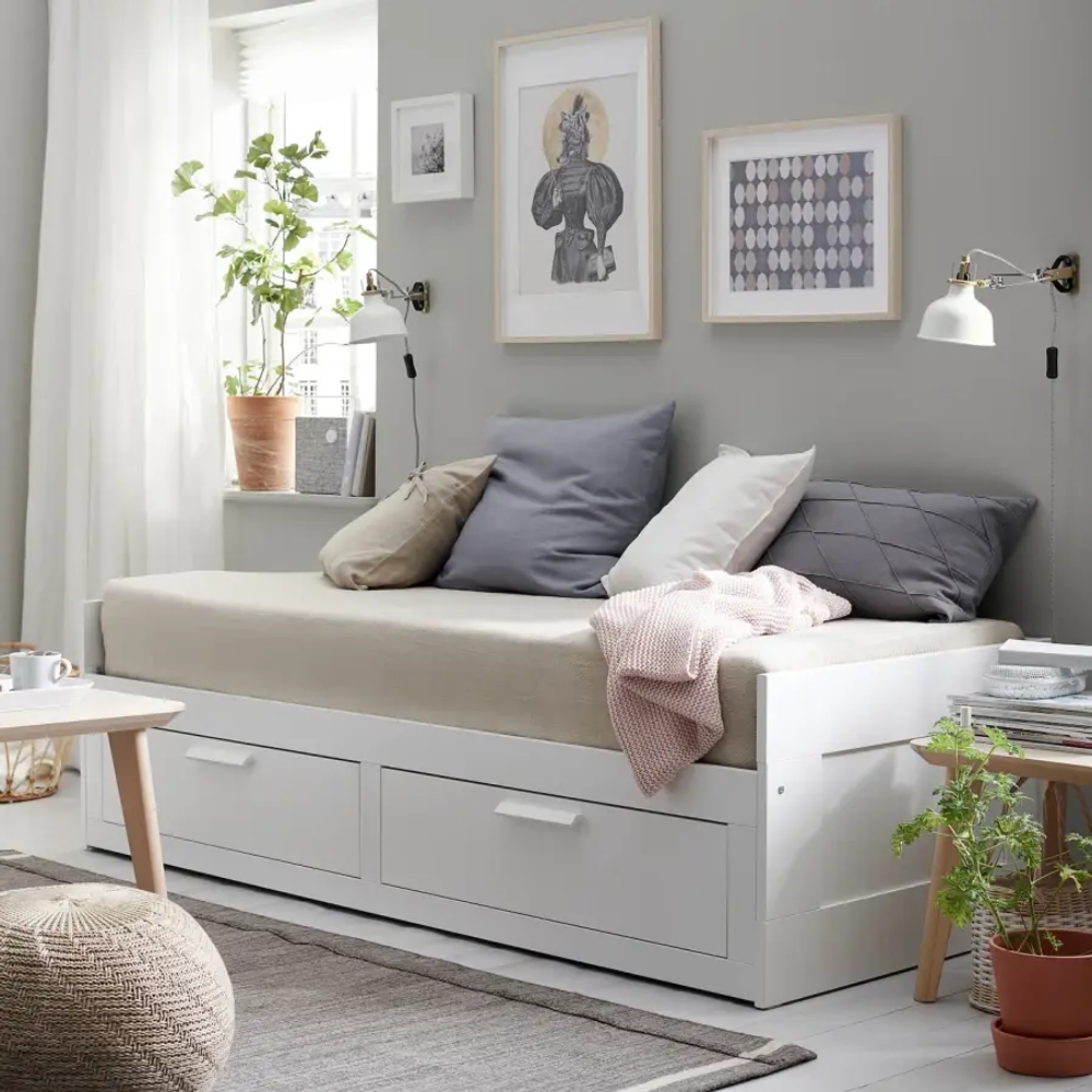 Кушетка с 2 ящиками - IKEA BRIMNES/БРИМНЕС ИКЕА, 57х205х86 см, белый