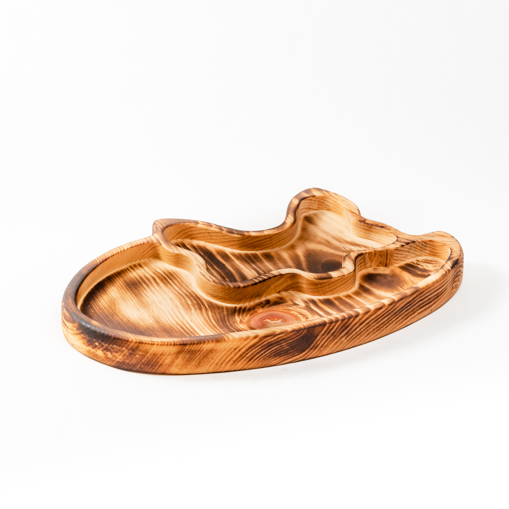 Менажница деревянная из сибирского кедра для подачи блюд и закусок с гравировкой "ЛИСИЦА". MG108