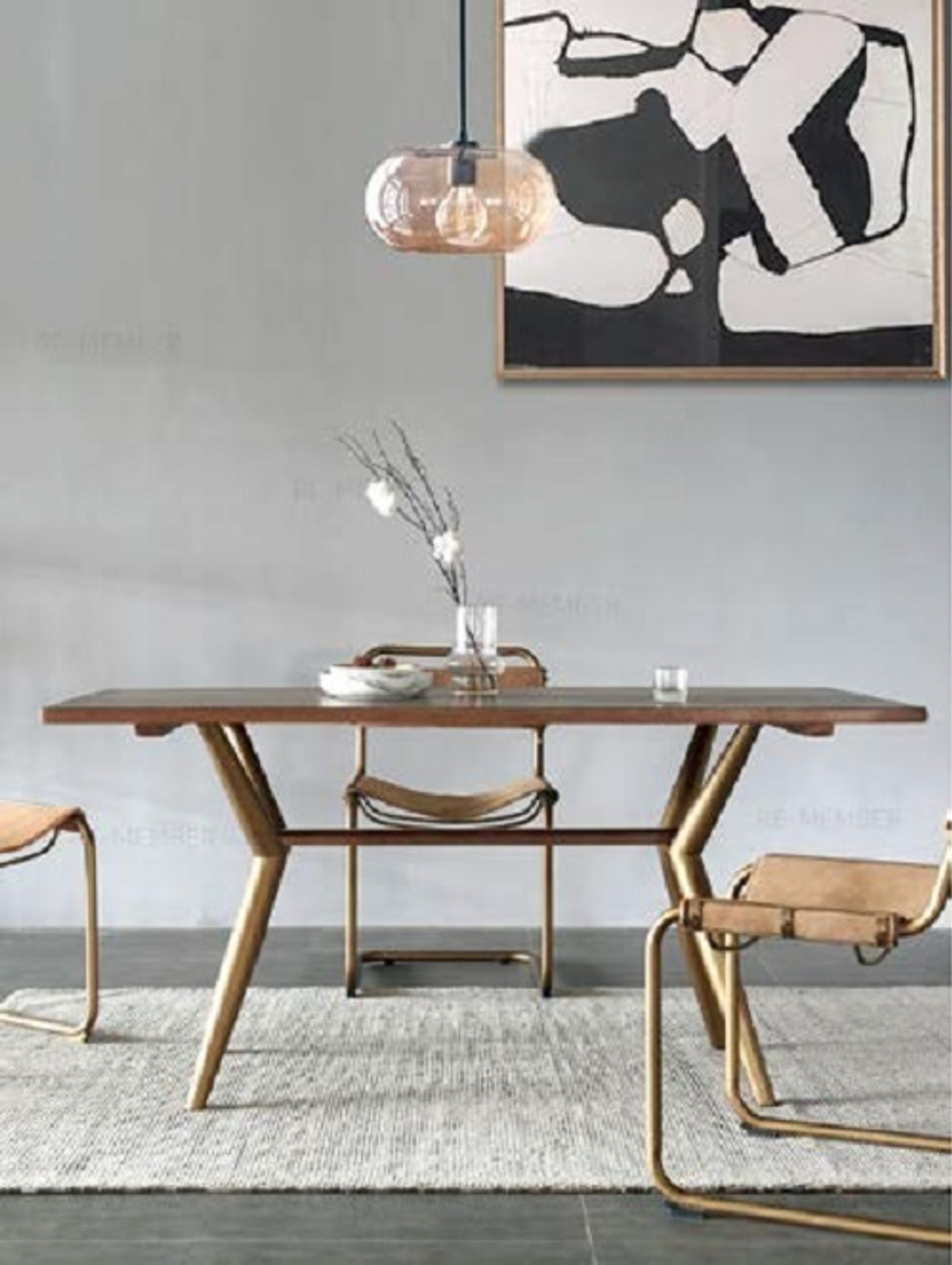 Стол RI010 Brass metal base & Light Grey Ash