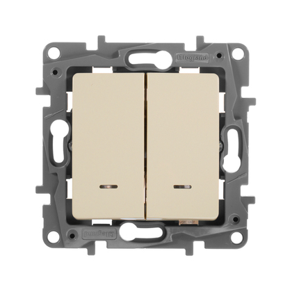 Выключатель 2х-клавишный с подсветкой/индикацией 10А 250В слоновая кость ETIKA Legrand