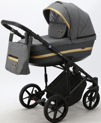 Детская коляска Adamex Rimini 3 в 1 RI07-LUX Т.СЕР+Т.СЕР.КОЖА+ЗОЛОТО.ОТДЕЛКА