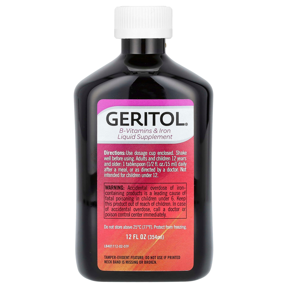 Geritol, жидкая добавка с витаминами группы B и железом, 354 мл (12 жидк. унций)
