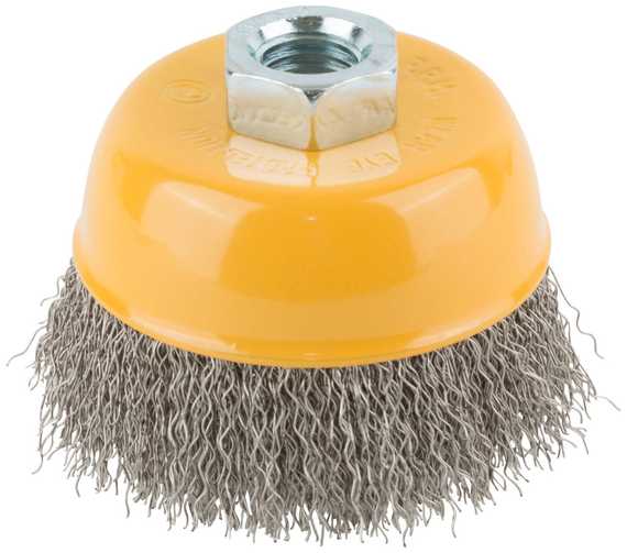 Корщетка-чашка, гайка М14, 75 мм, волнистая проволока, нержавеющая сталь FIT 38842