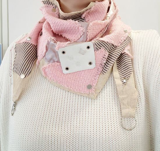 Шейный платок, бактус дизайнерский бежевый с розовым