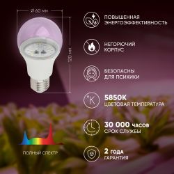 Фитолампа для растений светодиодная ЭРА FITO-11W-Ra90-E 27 полного спектра new 11 Вт Е27