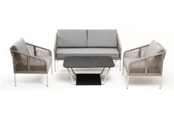 "Канны" лаунж-зона 4-местная из роупа со столом "Глория" (серый гранит), каркас алюминиевый светло-серый, роуп серый меланж