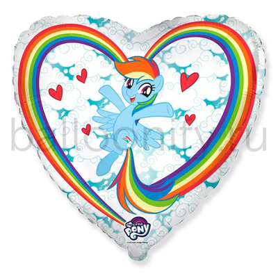 Фольгированная фигура, сердце, Пони в облаках/FM,18"/46СМ