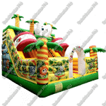 Надувной батут-горка "Слоник в джунглях с двумя горками с прямым скатом", 6*5*5.5 м