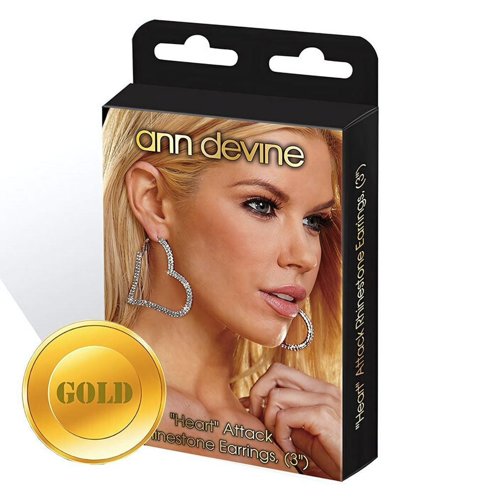 Золотистые серьги-сердца из кристаллов LOVE (Цвет: золото)