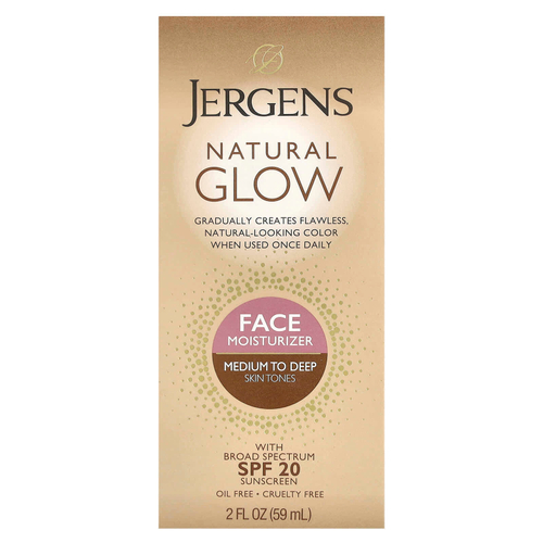 Jergens, Natural Glow, увлажняющее средство для лица, SPF 20, от средних до темных оттенков кожи, 59 мл (2 жидк. унции)