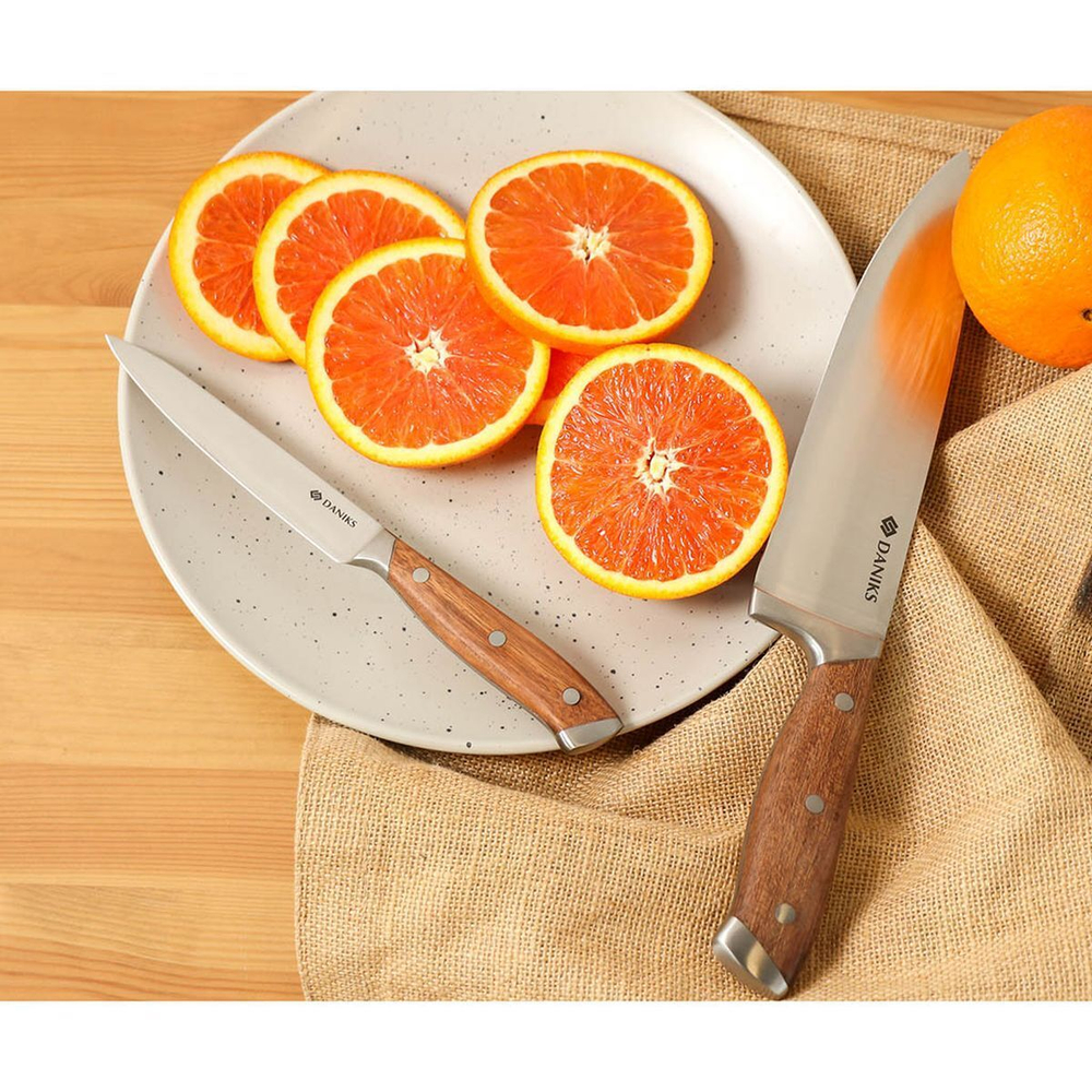 Нож кухонный Daniks, Wood, универсал, нерж сталь, 12.5 см, рук дерев, 160939-4