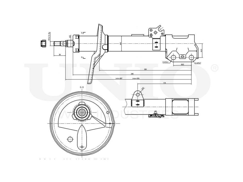 Амортизатор газовый передней подвески правый UNIO SAB-10319
