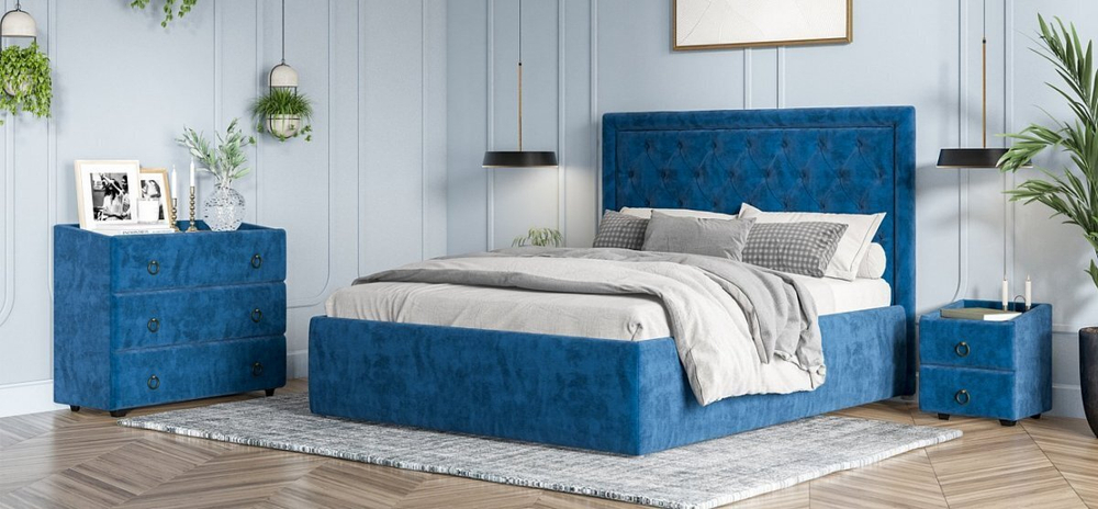 Комод Босс Классик велюр Монолит синий, Вяз каменный(последний экземпляр)