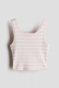 H&M Топ на бретелях в рубчик, светло-розовый