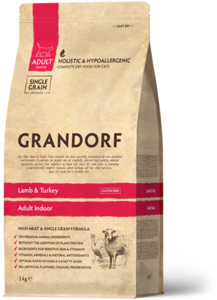Grandorf 0.4кг Lamb & Turkey Indoor Holistic для домашних кошек, ягненок с индейкой