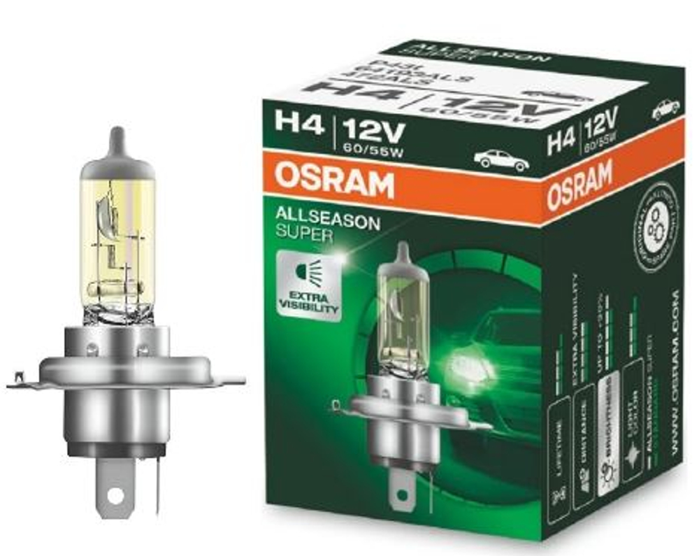 Автолампа H4 12V 60/55W P43t Osram  + 30% ALLSEASON SUPER (64193ALS) шт ORIGINAL