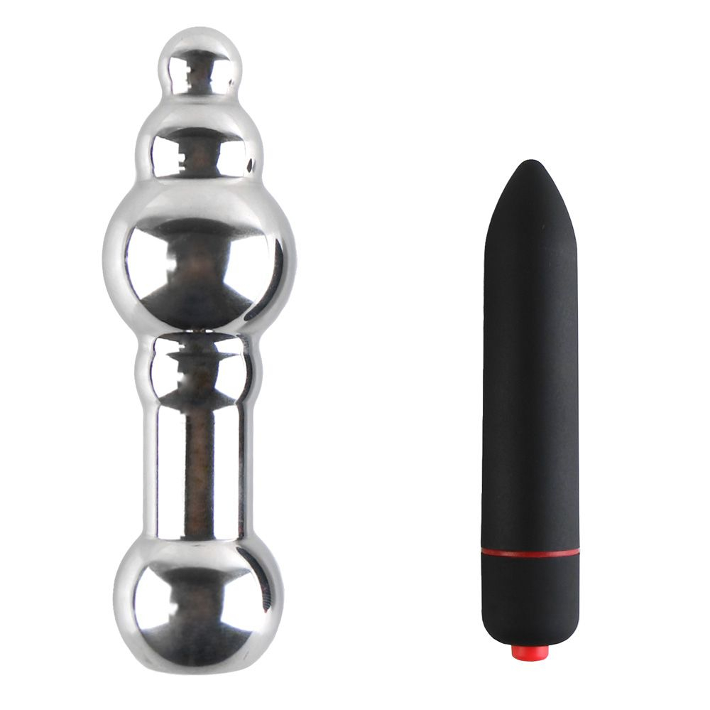 Серебристая анальная пробка IN T2 с вибрацией - 17 см. (Цвет: серебро)