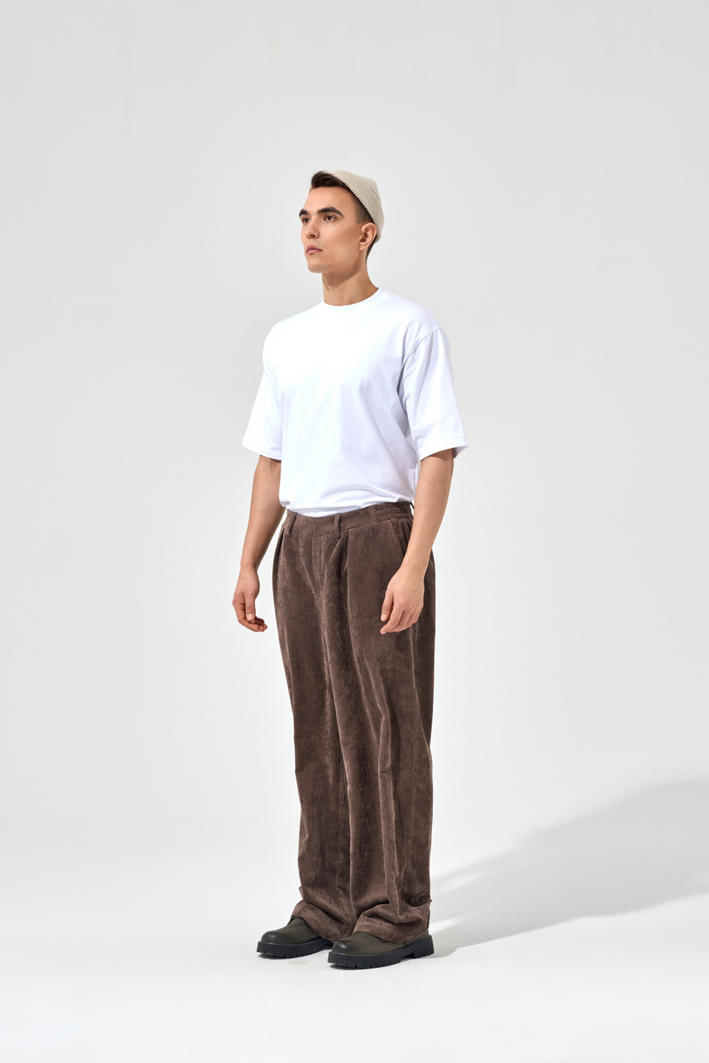 Брюки широкие, вельвет, цвет "тауп"