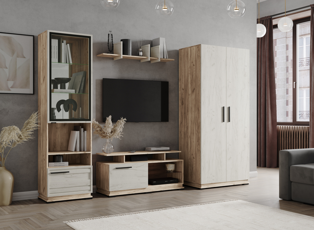 Тумба ТВ Модена МТ-2 Дуб крафт табачный/Дуб крафт белый