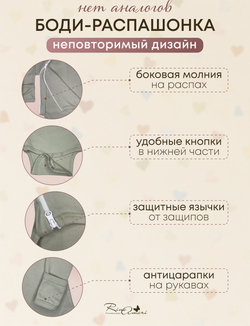 Боди на молнии с длинным рукавом Шалфей RinaAmari