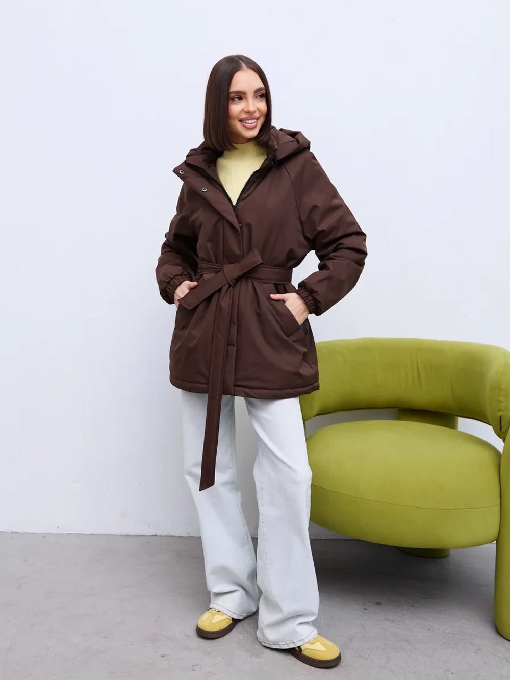 Куртка весенняя удлиненная с капюшоном