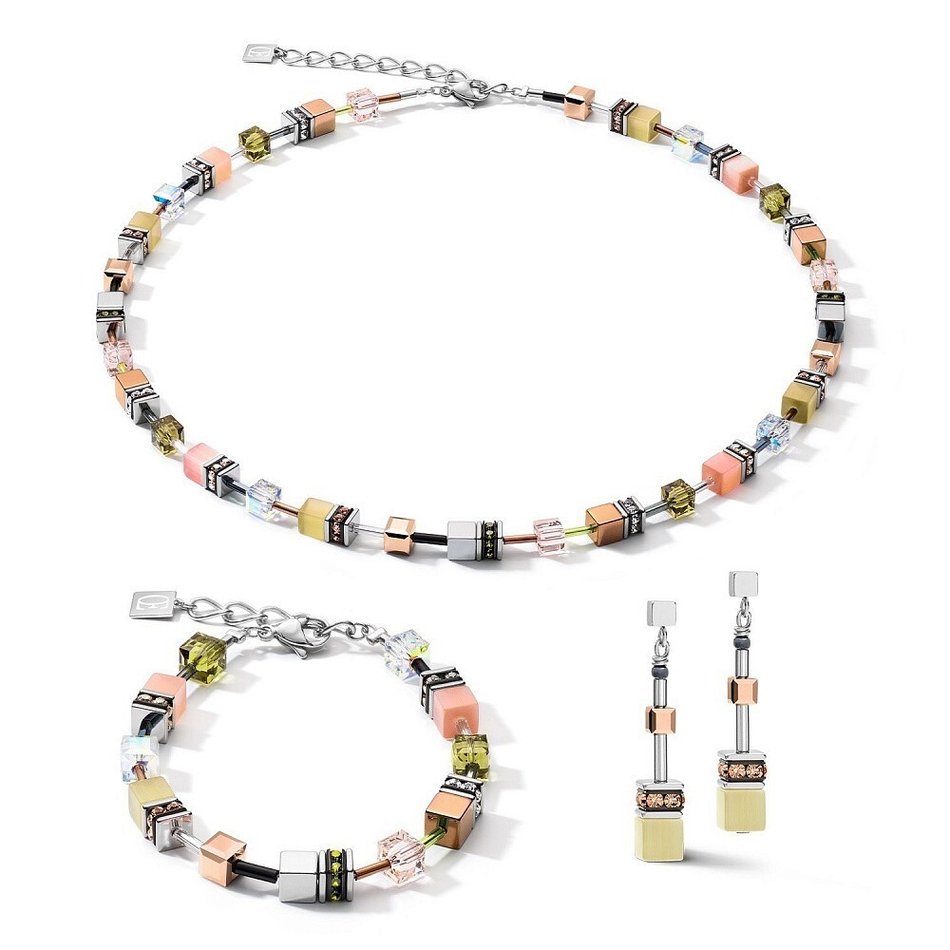 Серьги Coeur de Lion Olive-Peach 5012/21-0922 цвет серый, бежевый, розовый, желтый