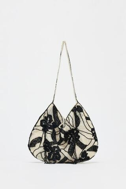 ZARA СУМКА ИЗ СЕТКИ С БУСИНАМИ, ЭКРЮ/ЧЕРНЫЙ