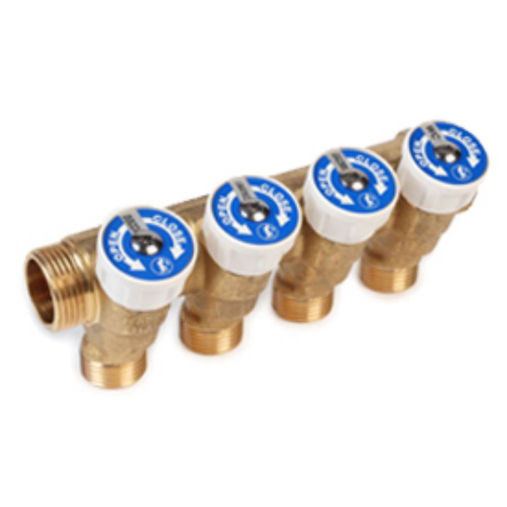 Коллектор сантехнический Giacomini с вентилями 3/4" x 1/2" /4, R585CY074