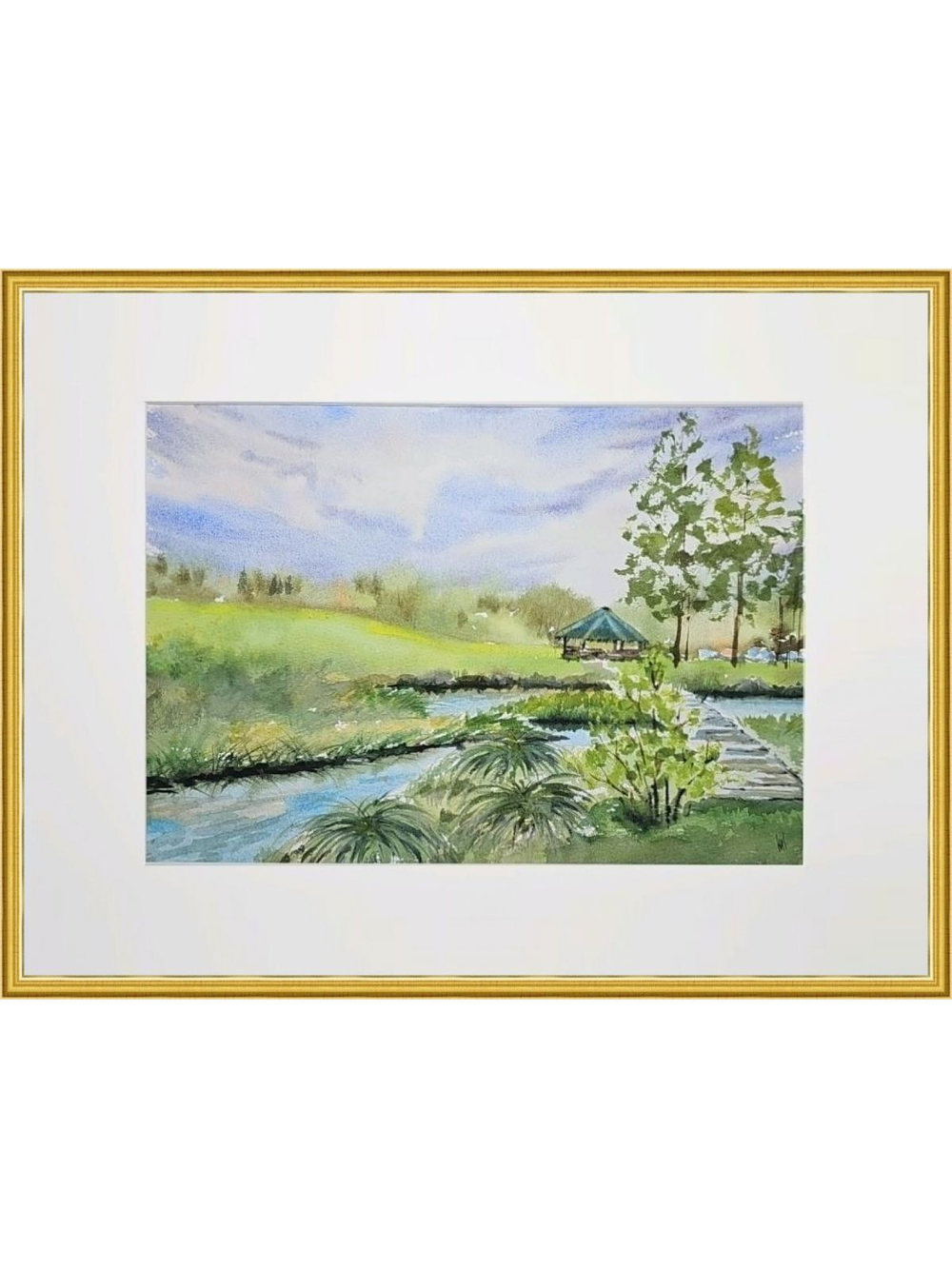 Картина авторская акварельная в паспарту 30х40 см на стену для интерьера "Майское Веребково"