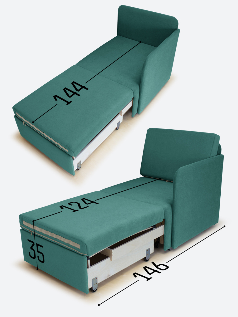 Кресло-кровать "Миник" с левым подлокотником, под левую руку