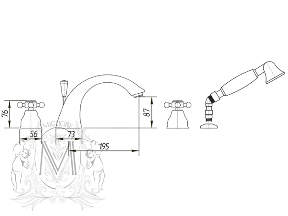 Смеситель на борт ванны 4отв.   Migliore Lady ML.LAD-981  схема