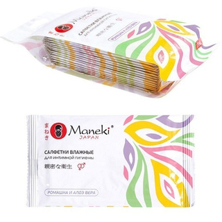 Салфетки влажные Maneki Kaiteki для интимной гигиены, алоэ и ромашка, в индивидуальной упаковке, 15 шт