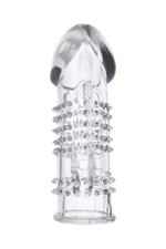 Прозрачная гелевая насадка с шипами и клиторальным отростком - 13 см. (Цвет: прозрачный)