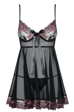 Черная прозрачная сорочка на косточках с кружевом Musca Babydoll SM (42-44) (Цвет: черный, красный)