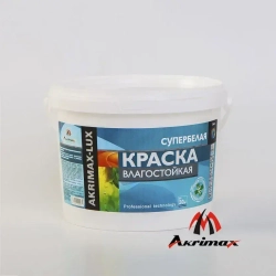 Краска Влагостойкая акриловая супербелая 3 кг AKRIMAX для помещений с повышенной влажностью, для стен, для кухонь, для ванных комнат, Матовое покрытие, белый