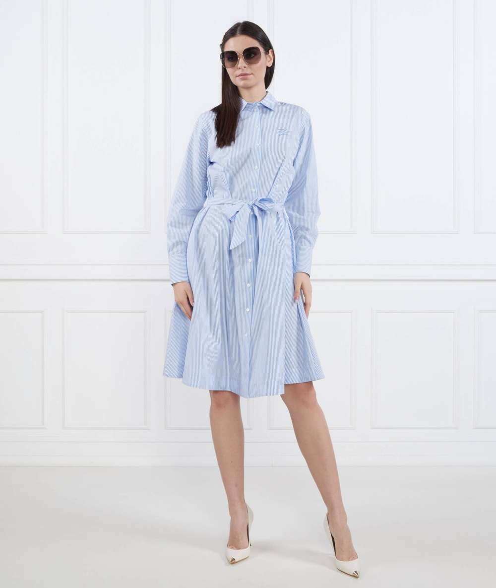 Платье Striped shirt dress with logo embroidery Karl Lagerfeld - голубой(231W1301)
